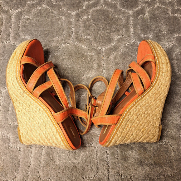 MOSSIMO CORAL ORANGE ESPADRILLE SANDALS WOMENS SIZE 7.5 WEDGE 4.5 INCH HEEL - Picture 1 of 13